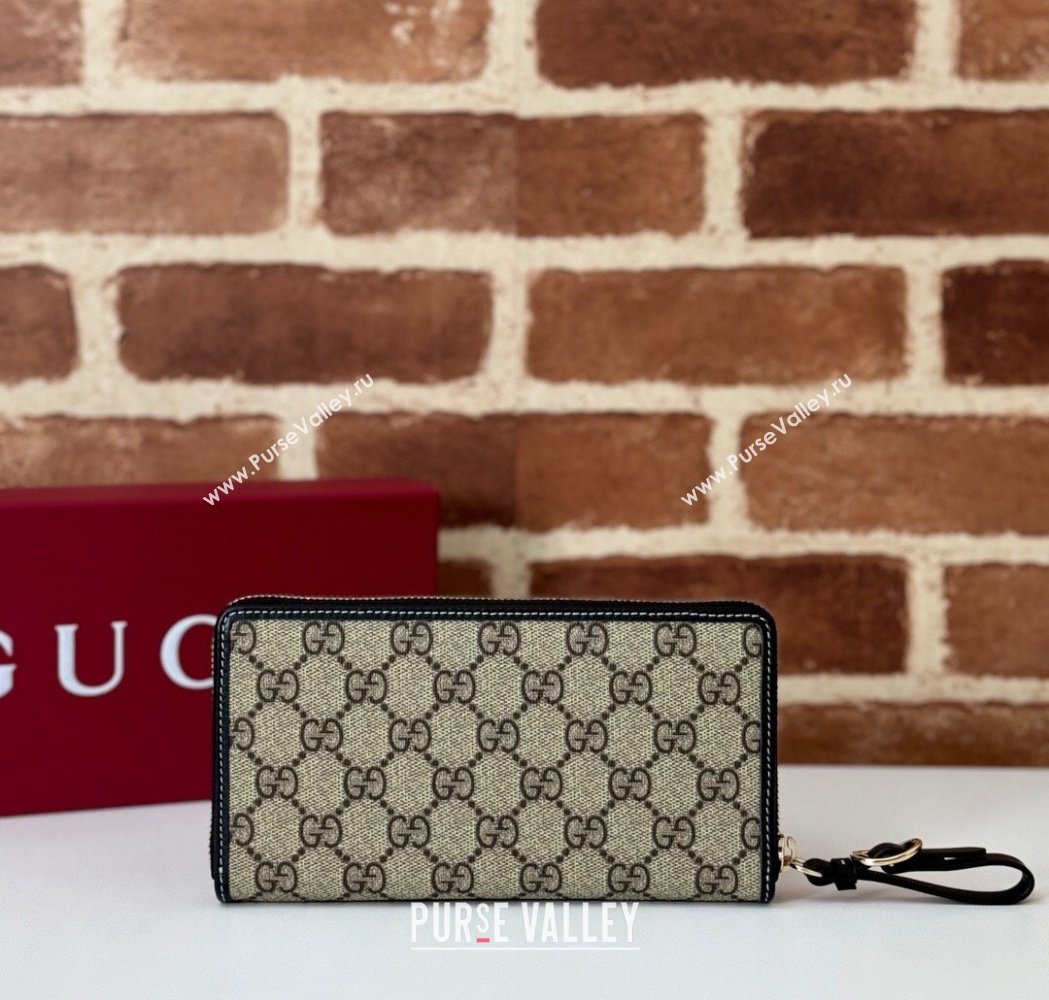 Gucci GG Canvas Emblem Zip Around Wallet Black 2025 ‎819122 (DLH-250210095)