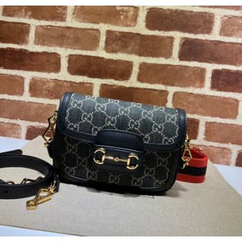 Gucci Horsebit 1955 Mini Bag in GG Supreme Denim Black 2025 658574 (DLH-250210061)