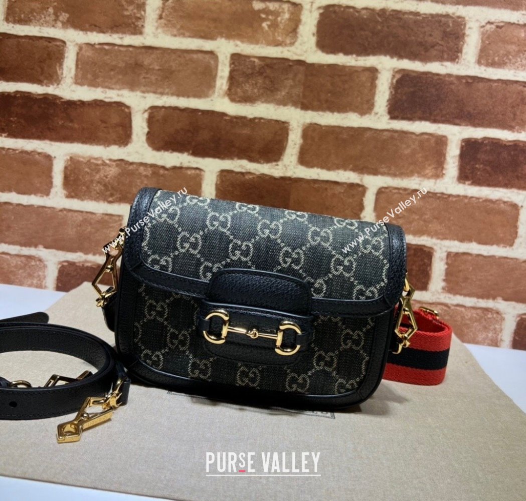 Gucci Horsebit 1955 Mini Bag in GG Supreme Denim Black 2025 658574 (DLH-250210061)