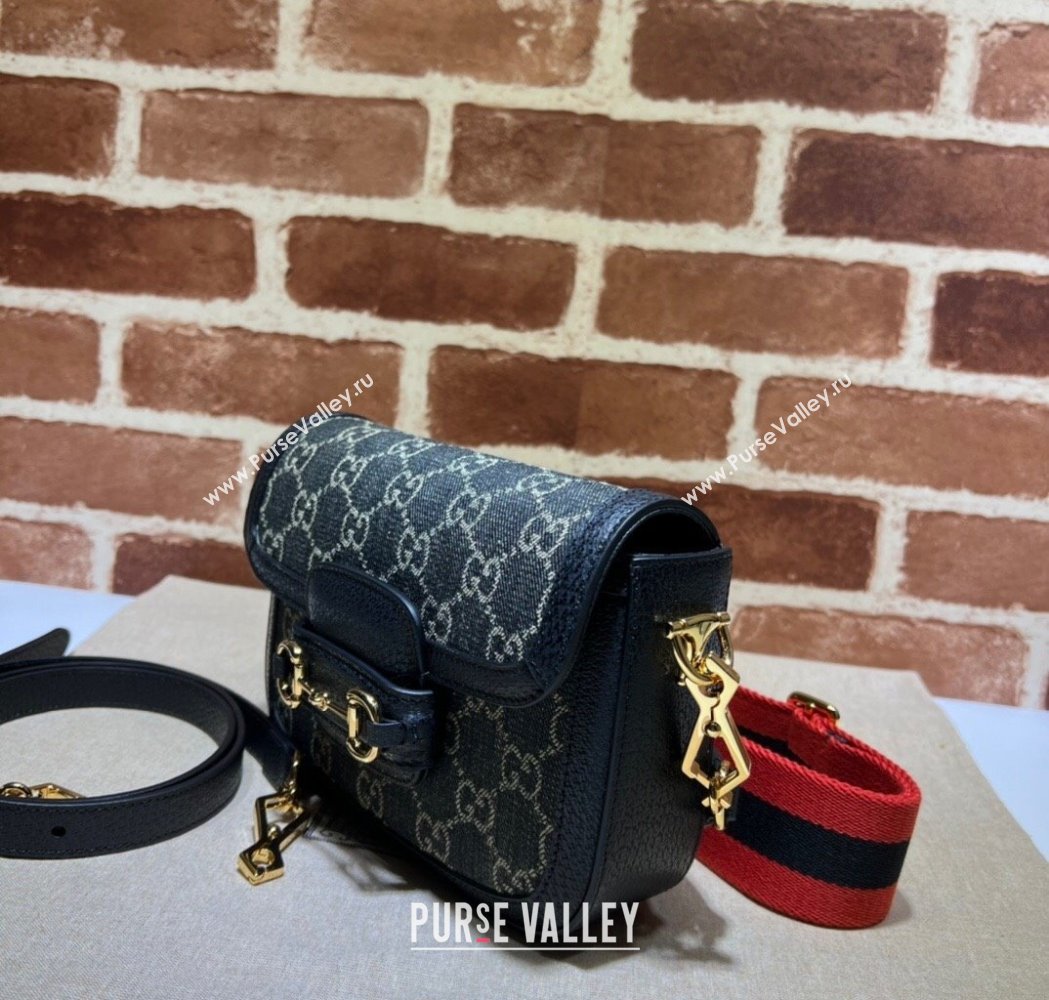 Gucci Horsebit 1955 Mini Bag in GG Supreme Denim Black 2025 658574 (DLH-250210061)