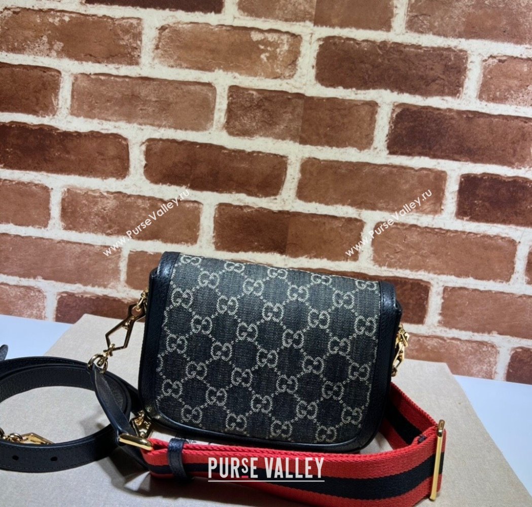 Gucci Horsebit 1955 Mini Bag in GG Supreme Denim Black 2025 658574 (DLH-250210061)