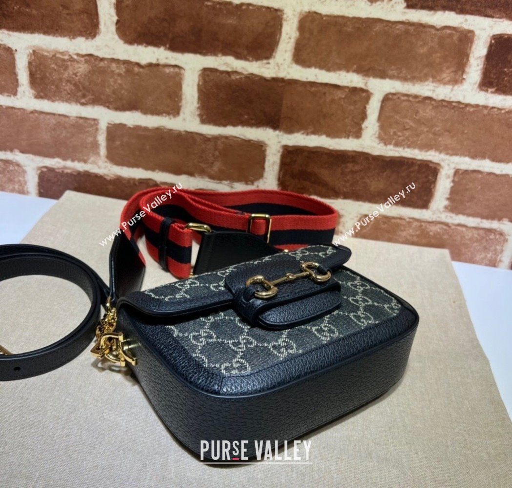 Gucci Horsebit 1955 Mini Bag in GG Supreme Denim Black 2025 658574 (DLH-250210061)