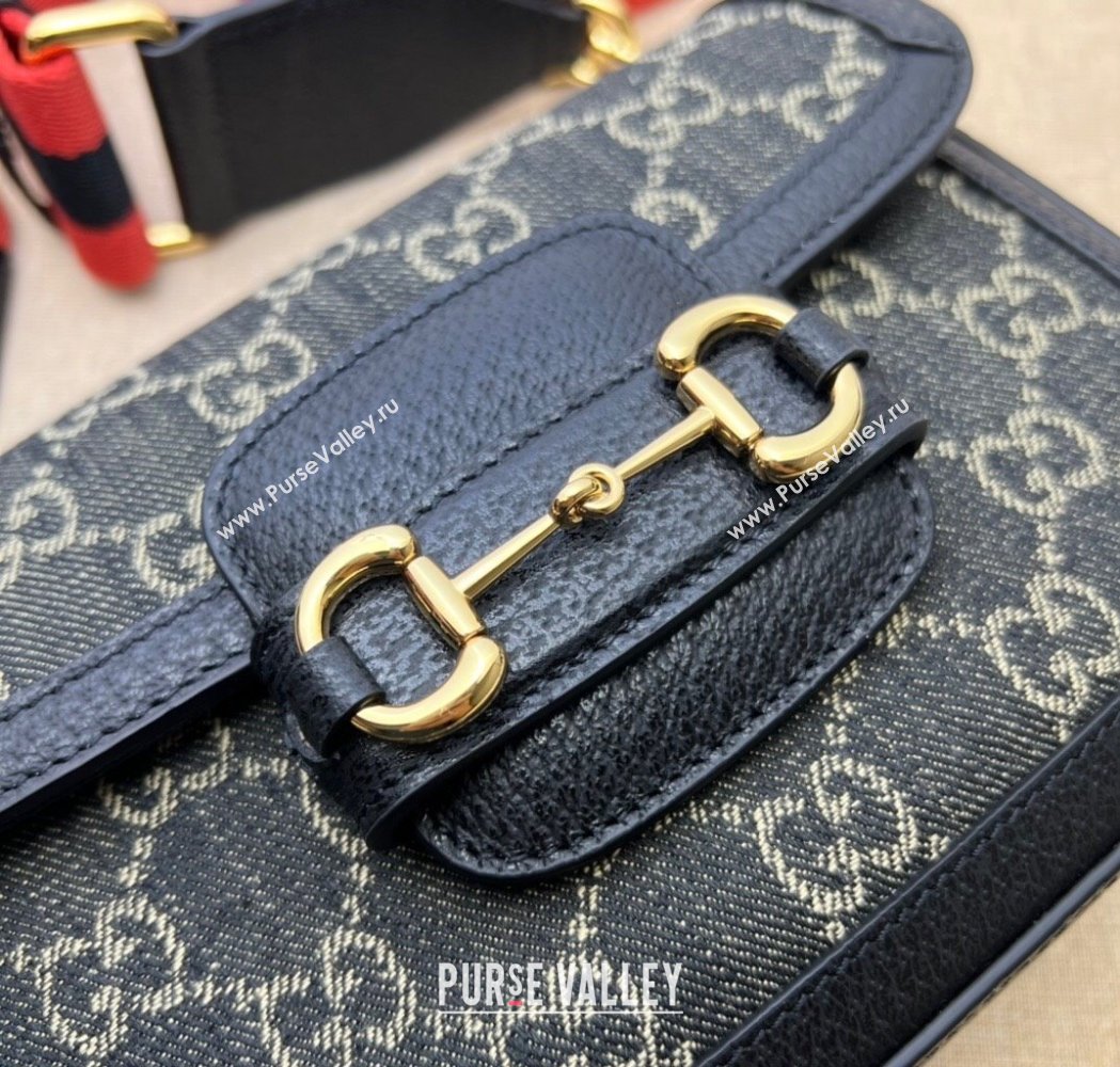 Gucci Horsebit 1955 Mini Bag in GG Supreme Denim Black 2025 658574 (DLH-250210061)