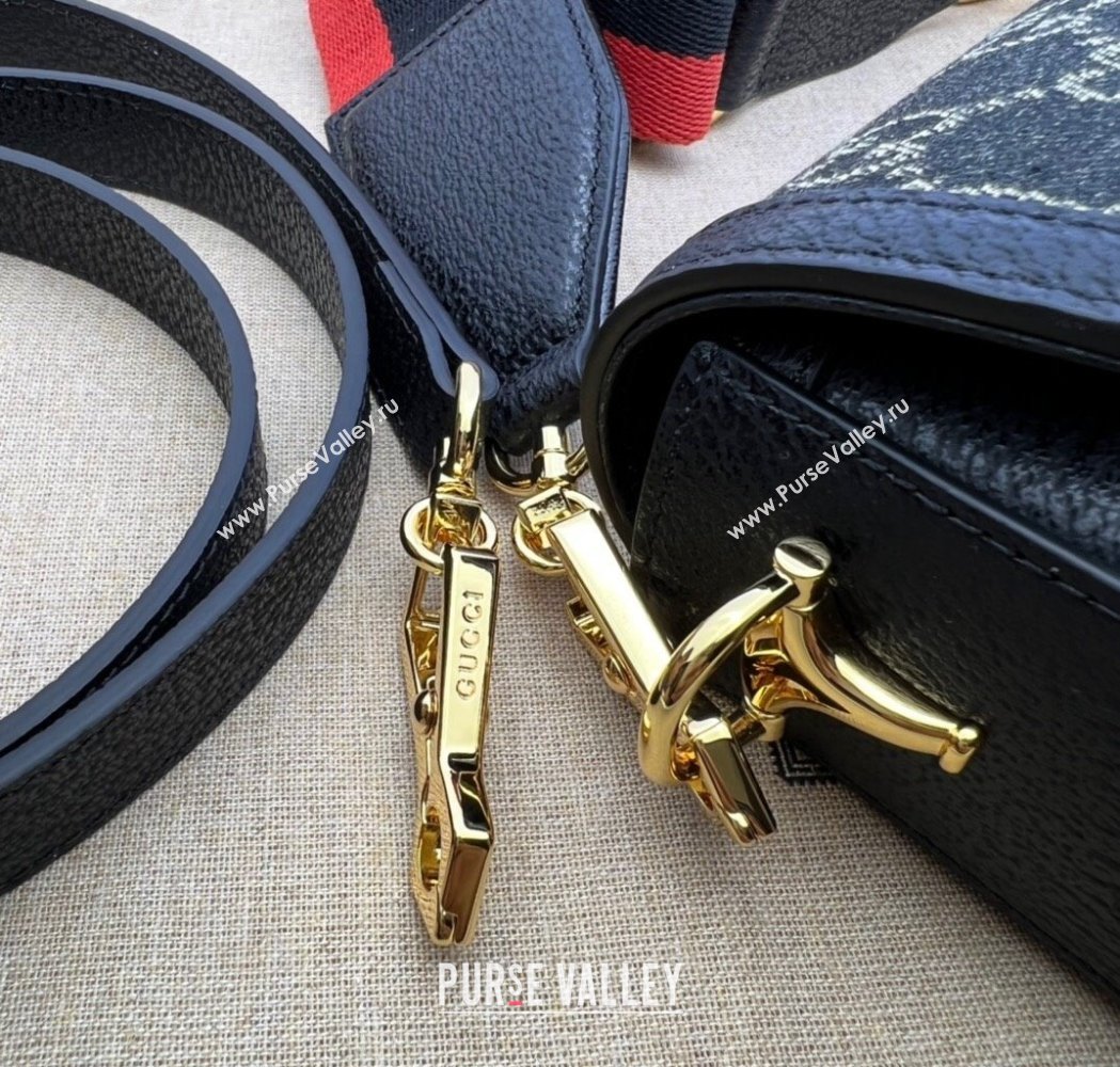 Gucci Horsebit 1955 Mini Bag in GG Supreme Denim Black 2025 658574 (DLH-250210061)