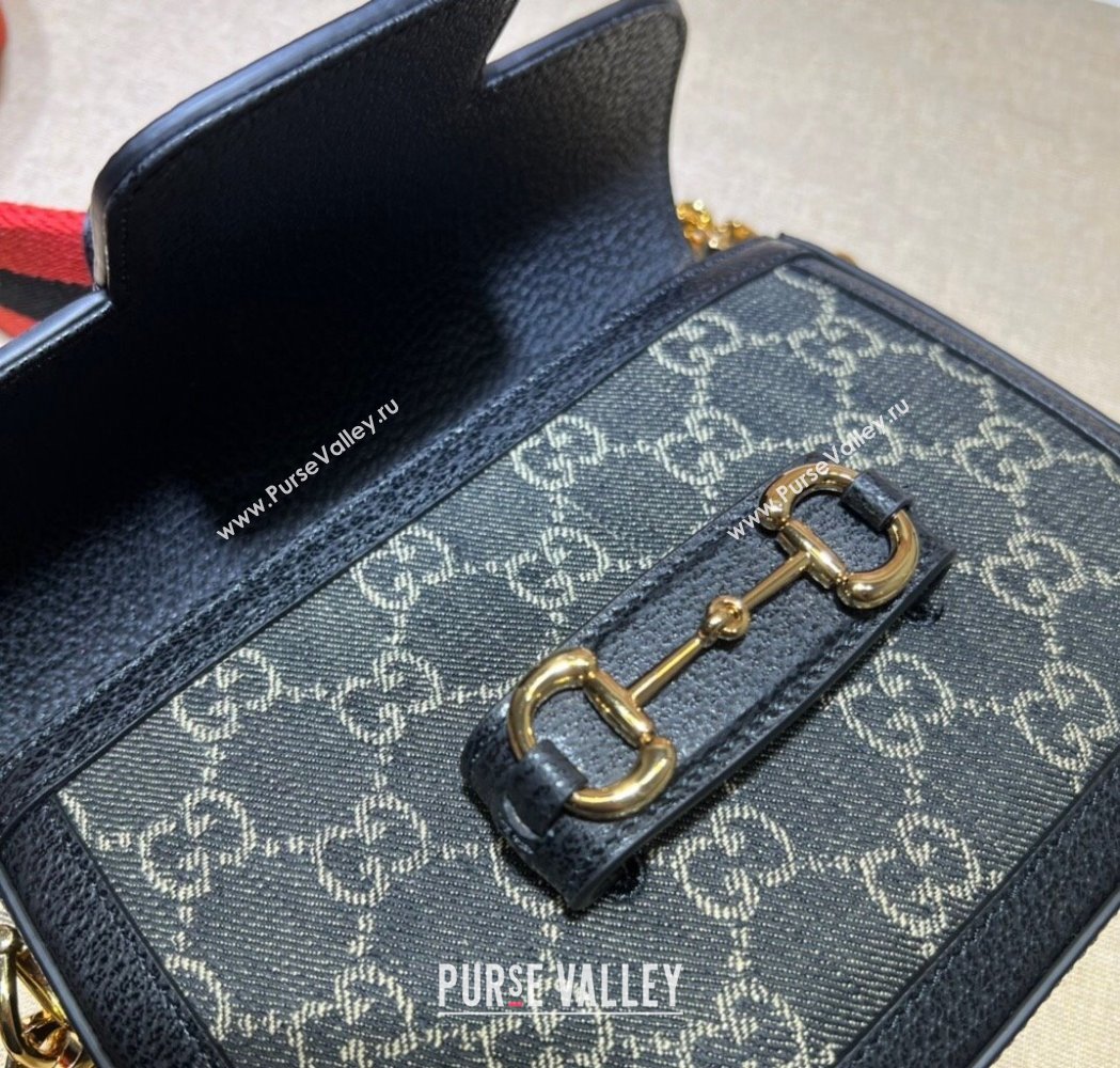 Gucci Horsebit 1955 Mini Bag in GG Supreme Denim Black 2025 658574 (DLH-250210061)