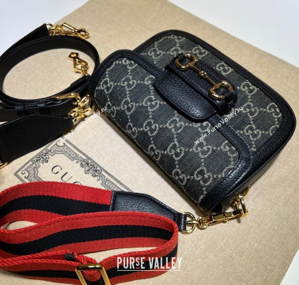 Gucci Horsebit 1955 Mini Bag in GG Supreme Denim Black 2025 658574 (DLH-250210061)