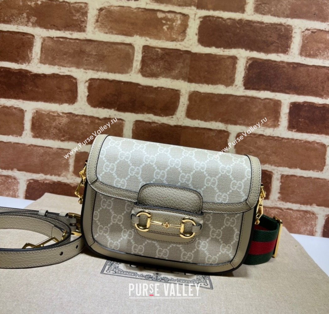 Gucci Horsebit 1955 Mini Bag in GG Supreme Canvas with Red and Green Web Beige/Oatmeal 2025 658574 (DLH-250210064)