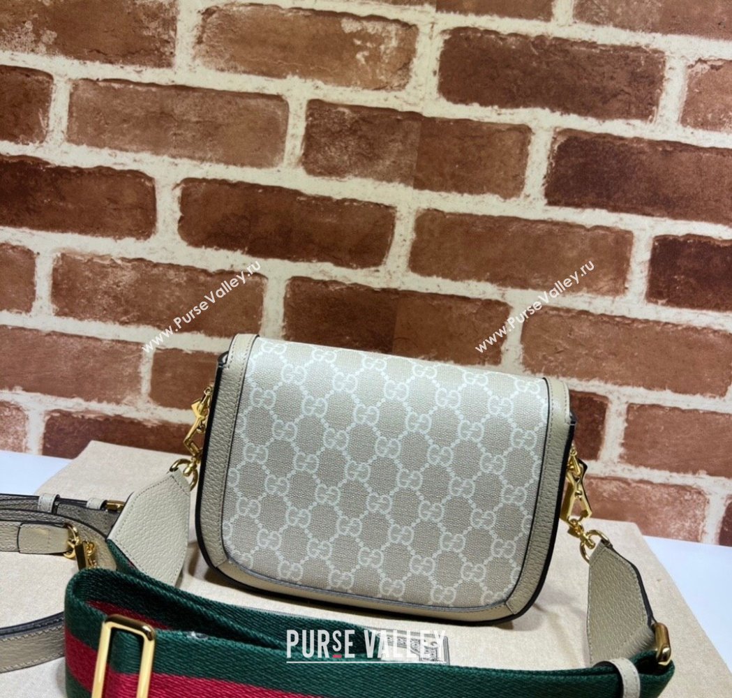 Gucci Horsebit 1955 Mini Bag in GG Supreme Canvas with Red and Green Web Beige/Oatmeal 2025 658574 (DLH-250210064)