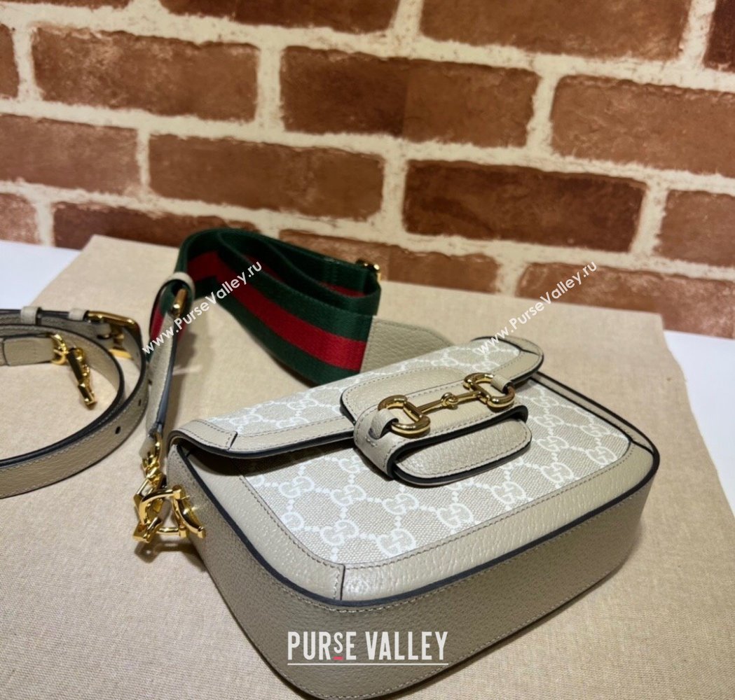 Gucci Horsebit 1955 Mini Bag in GG Supreme Canvas with Red and Green Web Beige/Oatmeal 2025 658574 (DLH-250210064)
