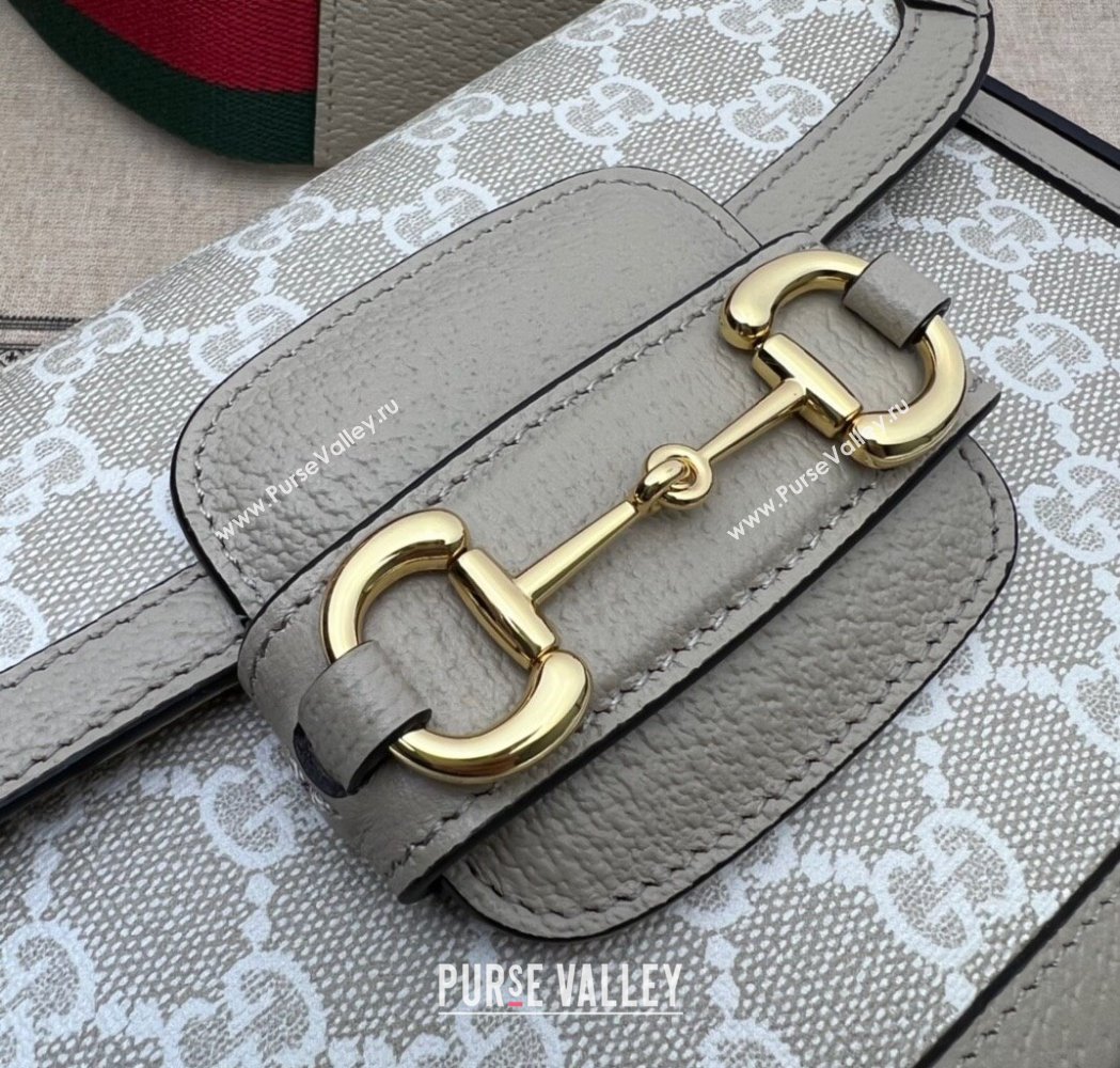 Gucci Horsebit 1955 Mini Bag in GG Supreme Canvas with Red and Green Web Beige/Oatmeal 2025 658574 (DLH-250210064)