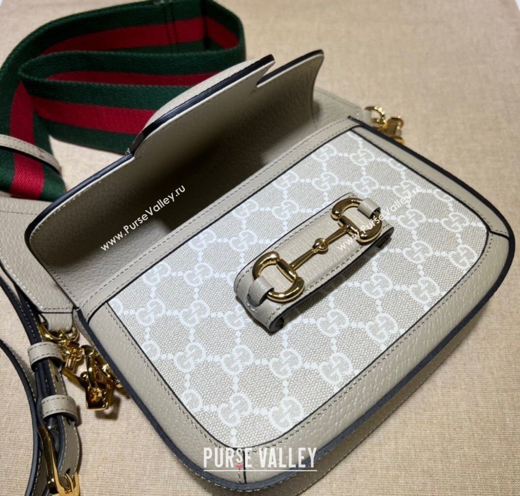 Gucci Horsebit 1955 Mini Bag in GG Supreme Canvas with Red and Green Web Beige/Oatmeal 2025 658574 (DLH-250210064)