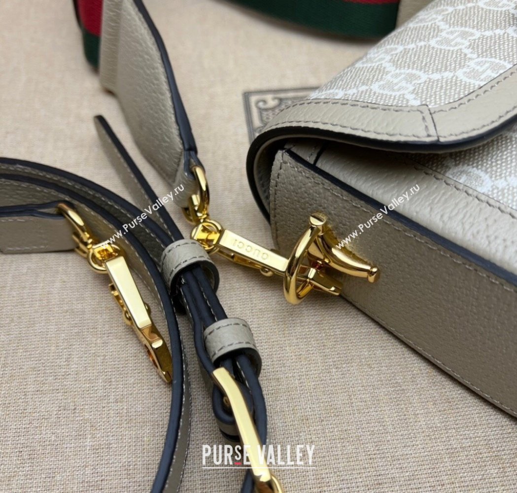 Gucci Horsebit 1955 Mini Bag in GG Supreme Canvas with Red and Green Web Beige/Oatmeal 2025 658574 (DLH-250210064)