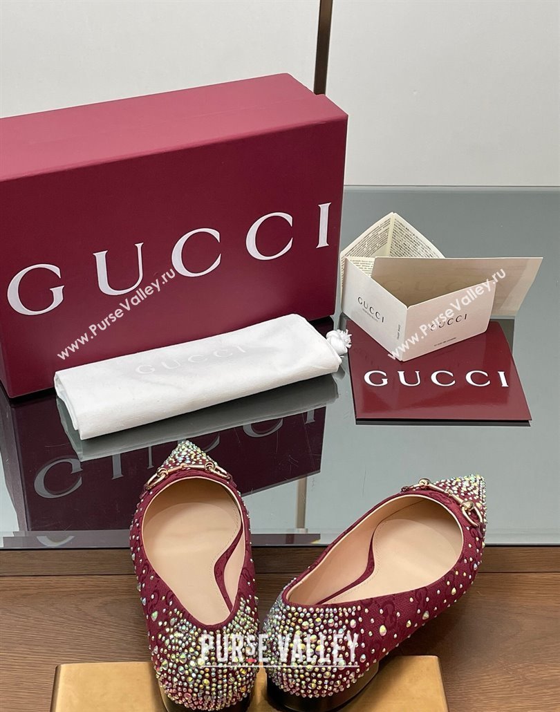 Gucci Horsebit Ballet Flats in GG Canvas with Strass Red 2025 812176 (MD-250228037)