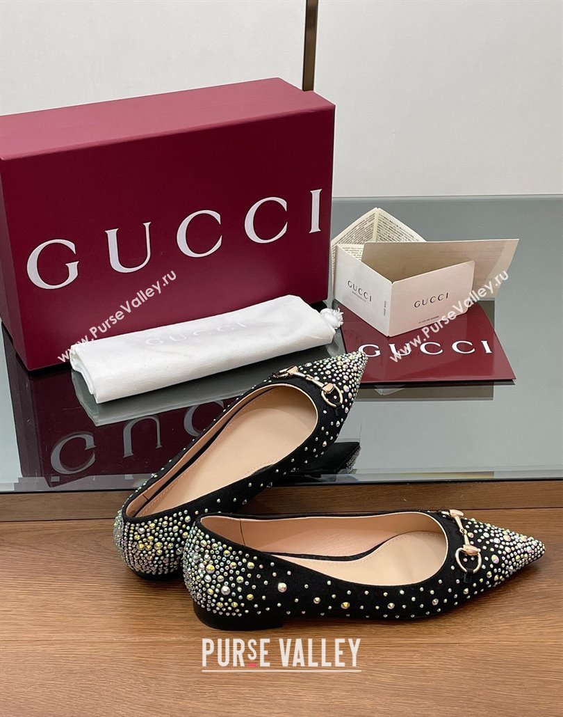 Gucci Horsebit Ballets Flats in GG Canvas with Strass Black 2025 812176 (MD-250228038)