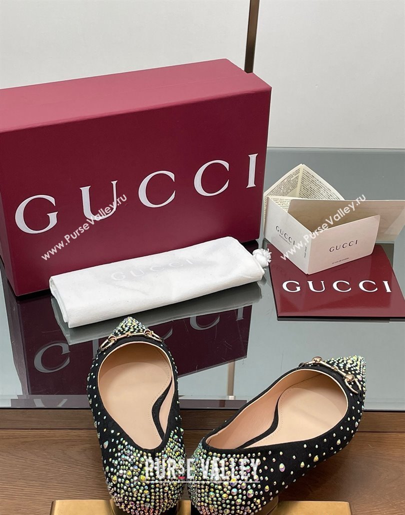 Gucci Horsebit Ballets Flats in GG Canvas with Strass Black 2025 812176 (MD-250228038)