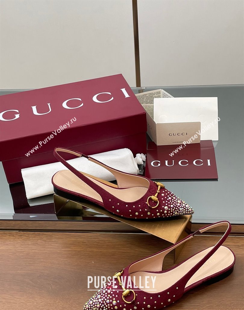 Gucci Horsebit Slingbacks Flats in GG Canvas with Strass Red 2025 812176 (MD-250228032)