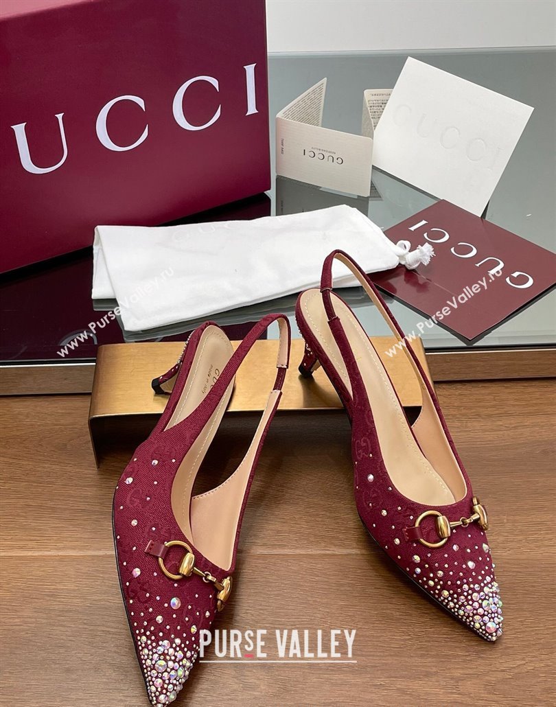 Gucci Horsebit Slingback Pumps 4.5cm in GG Canvas with Strass Red 2025 812176 (MD-250228029)
