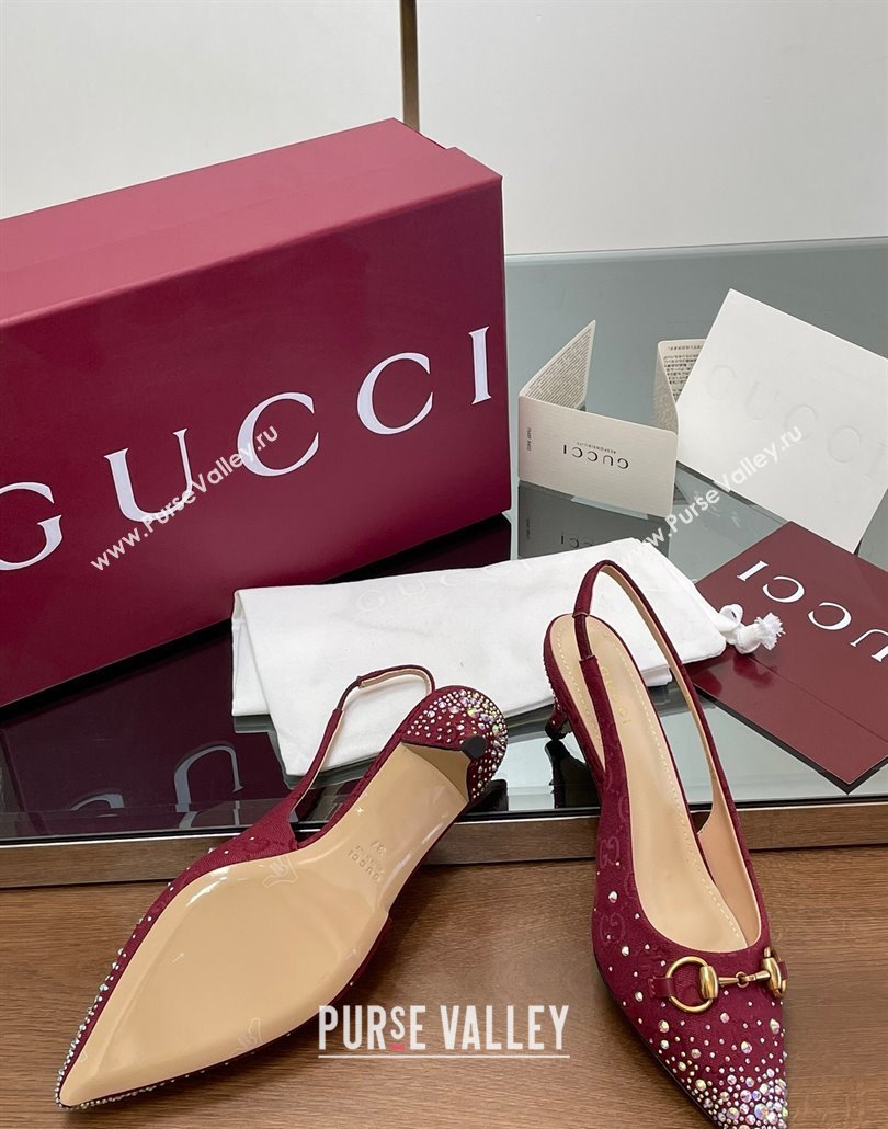 Gucci Horsebit Slingback Pumps 4.5cm in GG Canvas with Strass Red 2025 812176 (MD-250228029)