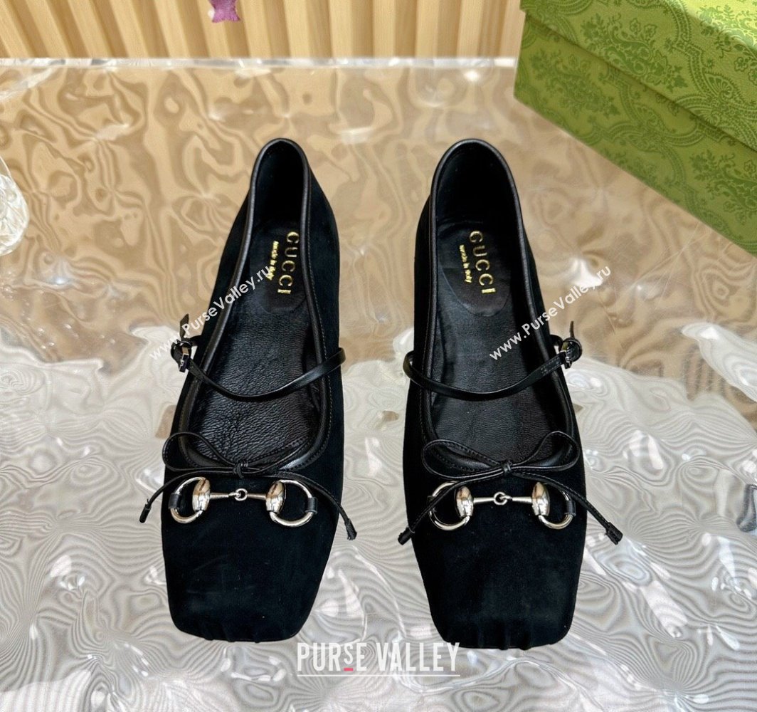 Gucci Horsebit Ballet Flat in Suede 814321 Black 2025 (MD-250228012)