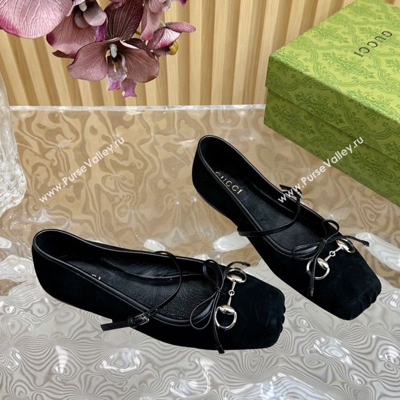 Gucci Horsebit Ballet Flat in Suede 814321 Black 2025 (MD-250228012)