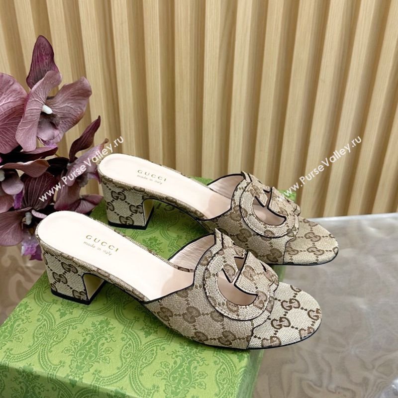 Gucci GG Canvas Heel Slides Sandal with Interlocking G Beige 2025 694451 (MD-250228089)
