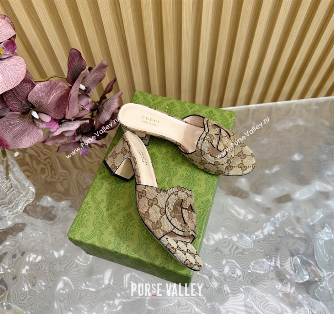 Gucci GG Canvas Heel Slides Sandal with Interlocking G Beige 2025 694451 (MD-250228089)