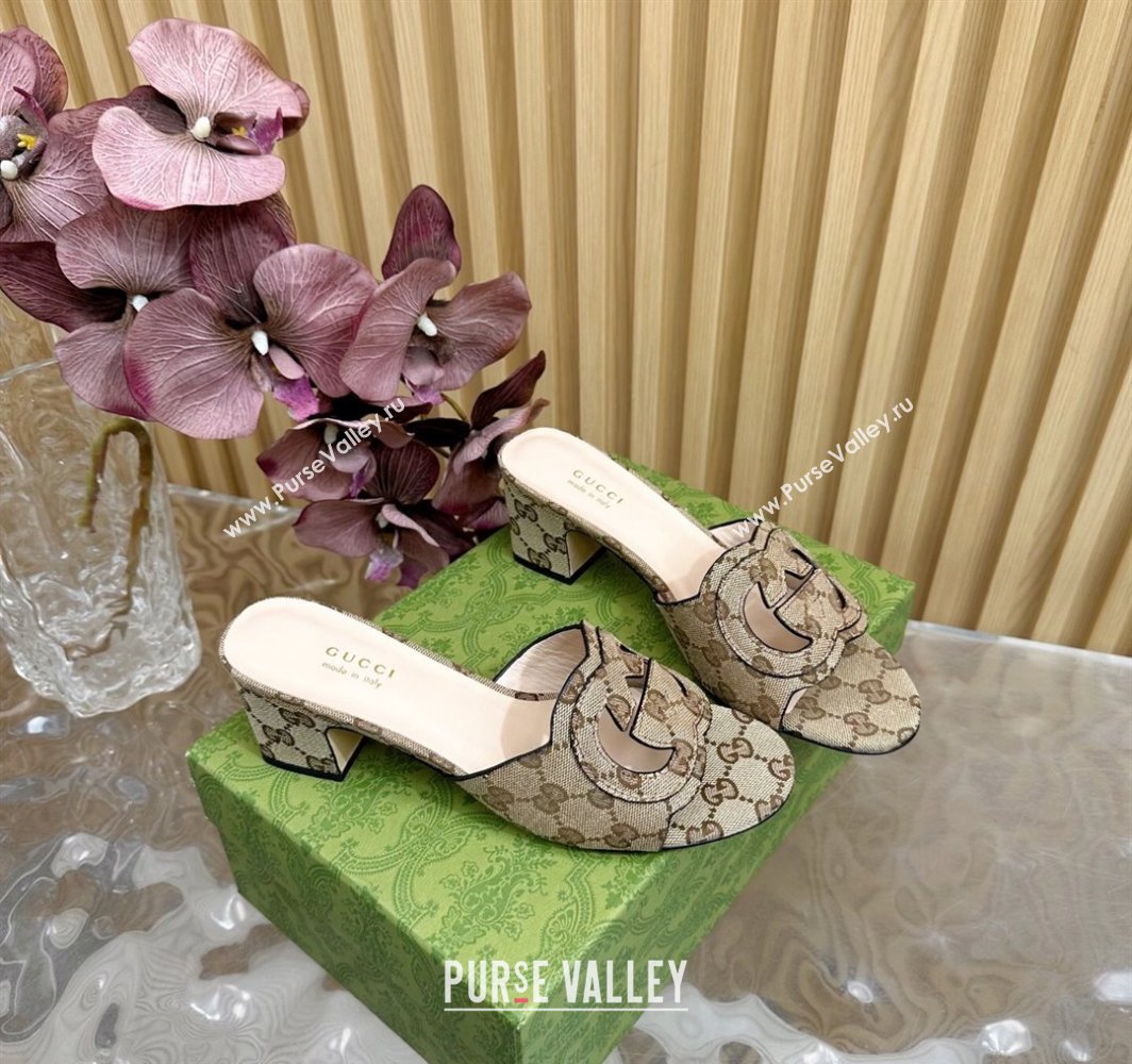Gucci GG Canvas Heel Slides Sandal with Interlocking G Beige 2025 694451 (MD-250228089)