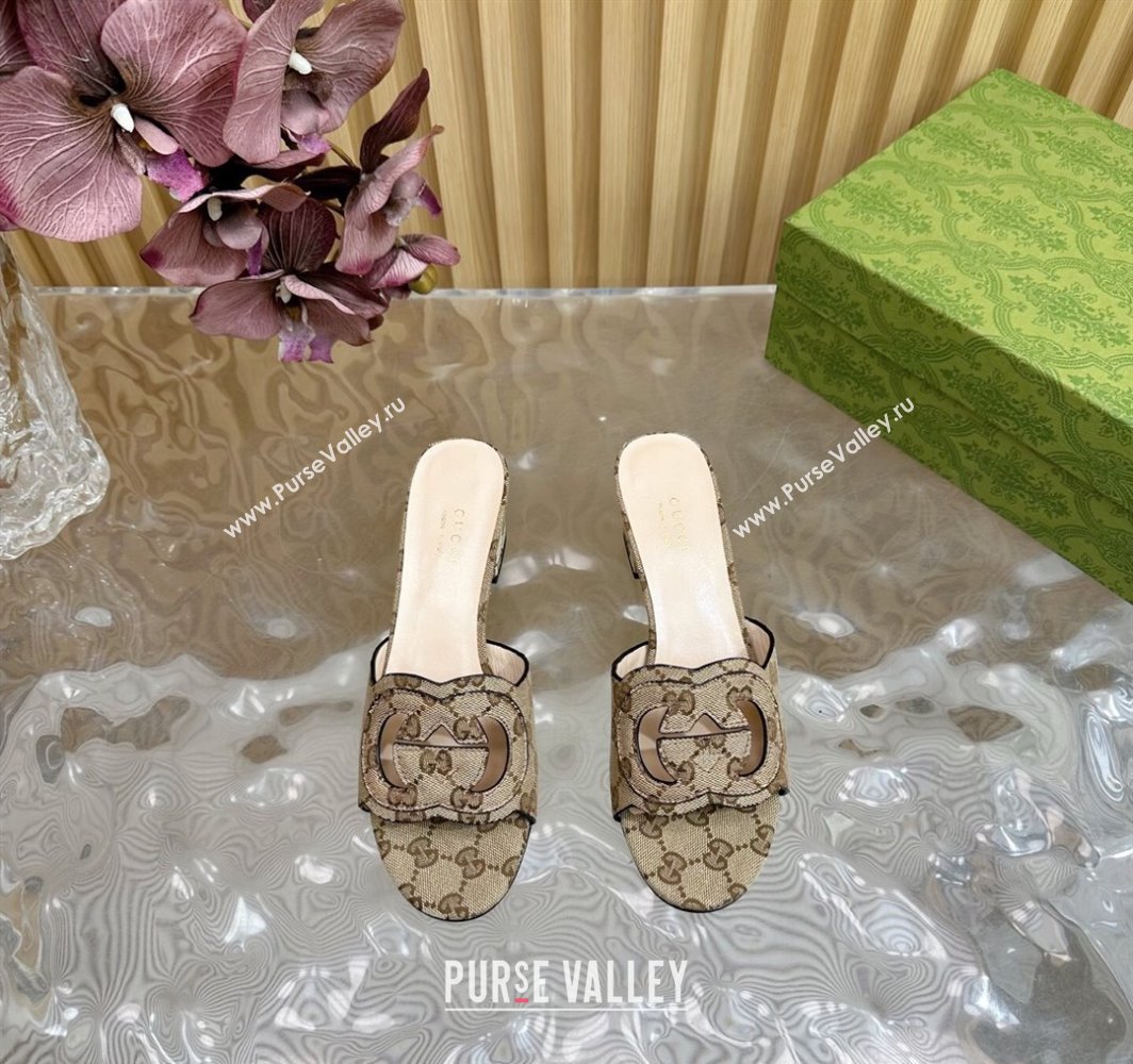 Gucci GG Canvas Heel Slides Sandal with Interlocking G Beige 2025 694451 (MD-250228089)