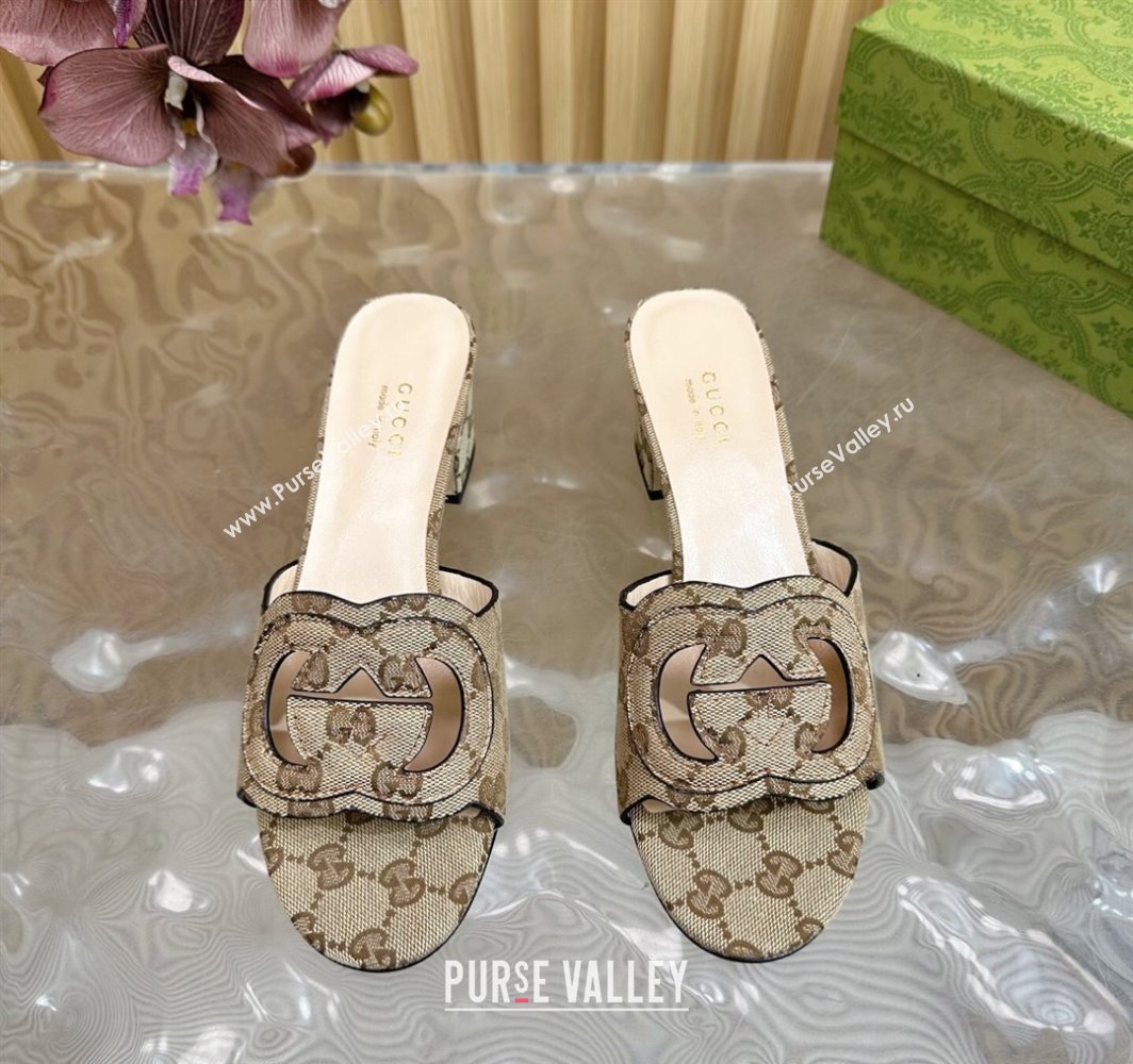 Gucci GG Canvas Heel Slides Sandal with Interlocking G Beige 2025 694451 (MD-250228089)