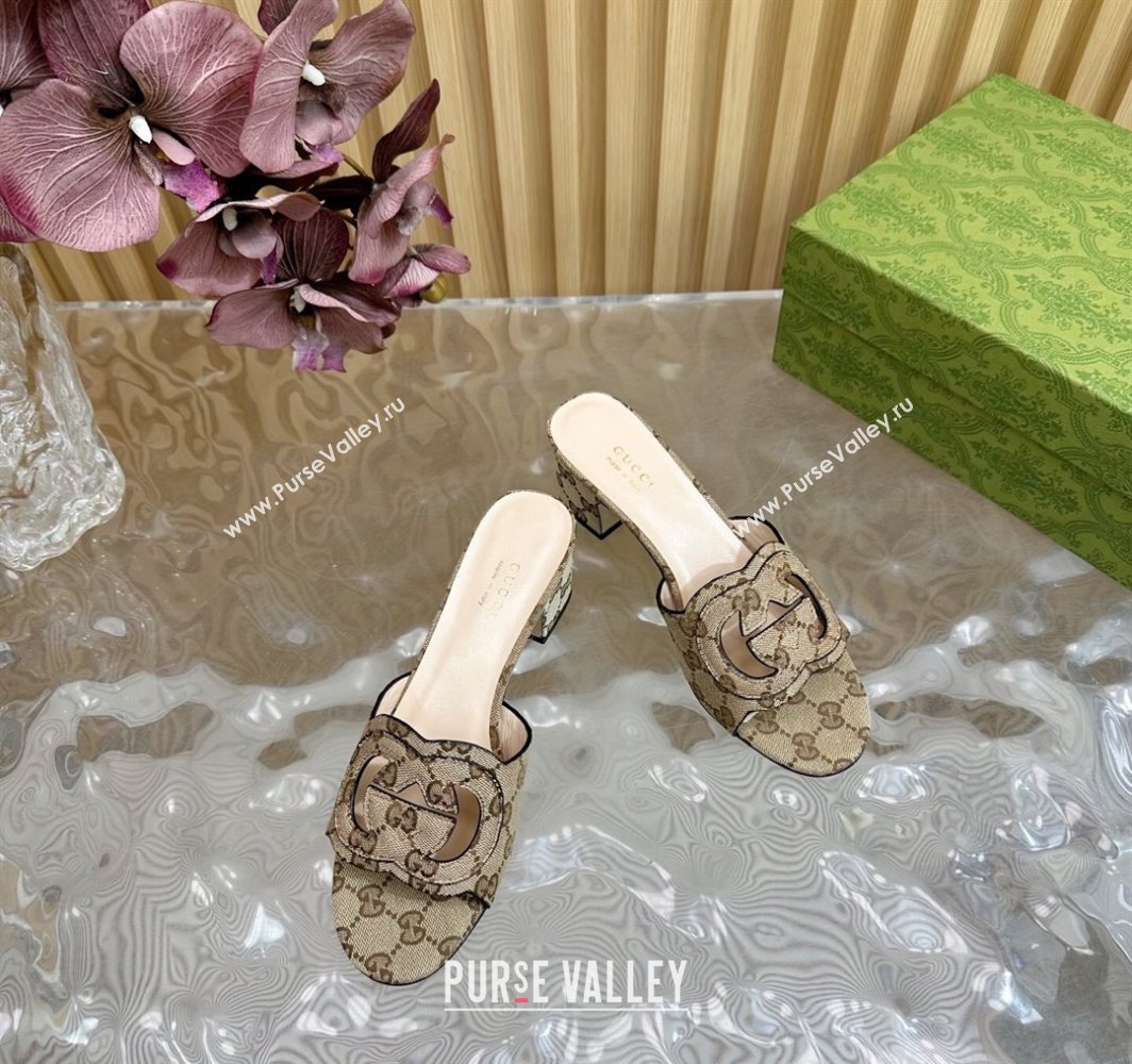 Gucci GG Canvas Heel Slides Sandal with Interlocking G Beige 2025 694451 (MD-250228089)