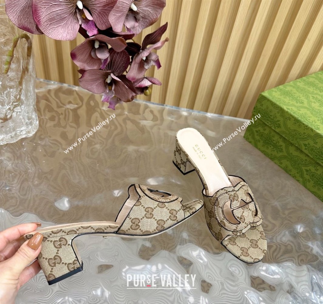 Gucci GG Canvas Heel Slides Sandal with Interlocking G Beige 2025 694451 (MD-250228089)