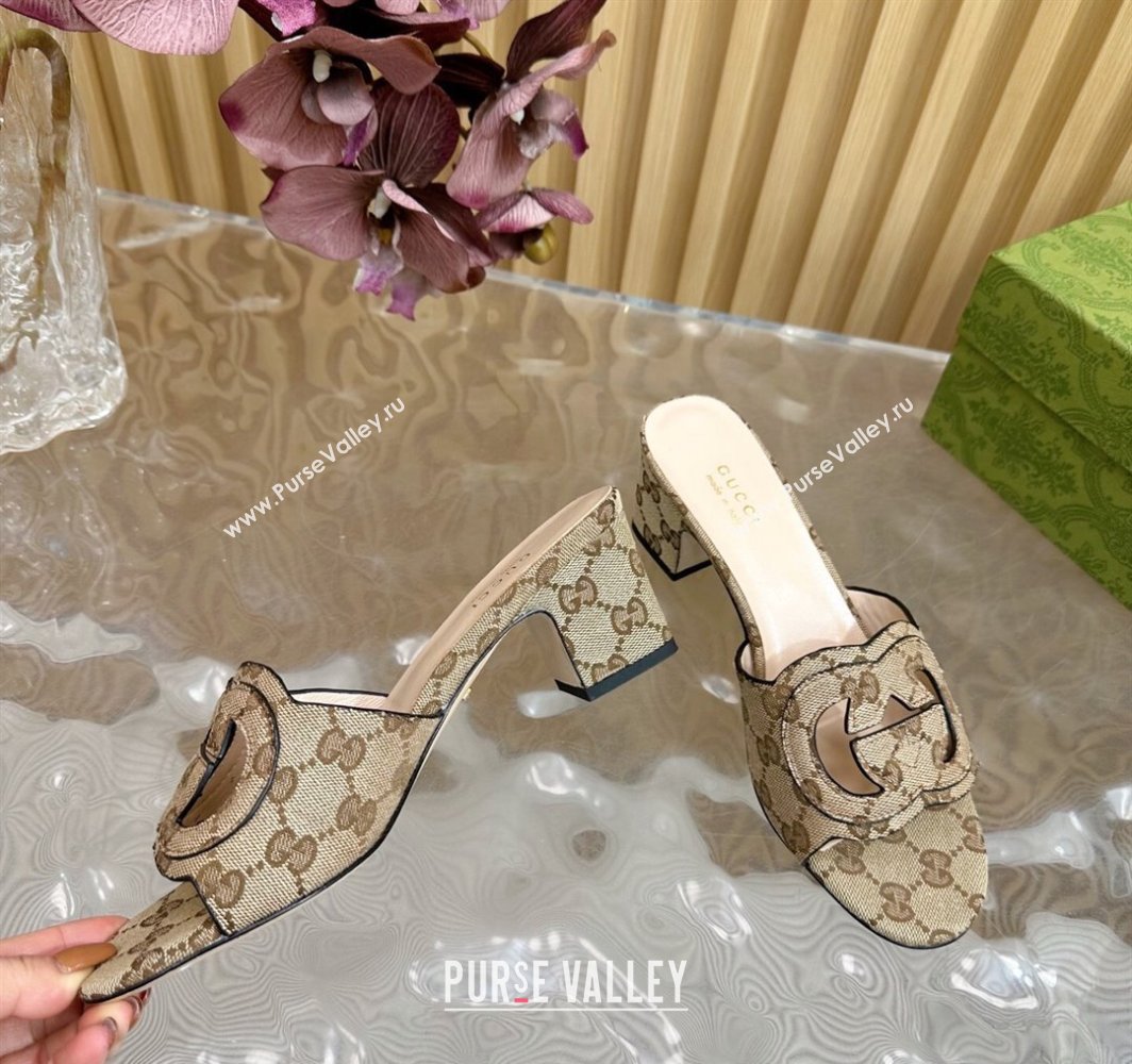 Gucci GG Canvas Heel Slides Sandal with Interlocking G Beige 2025 694451 (MD-250228089)