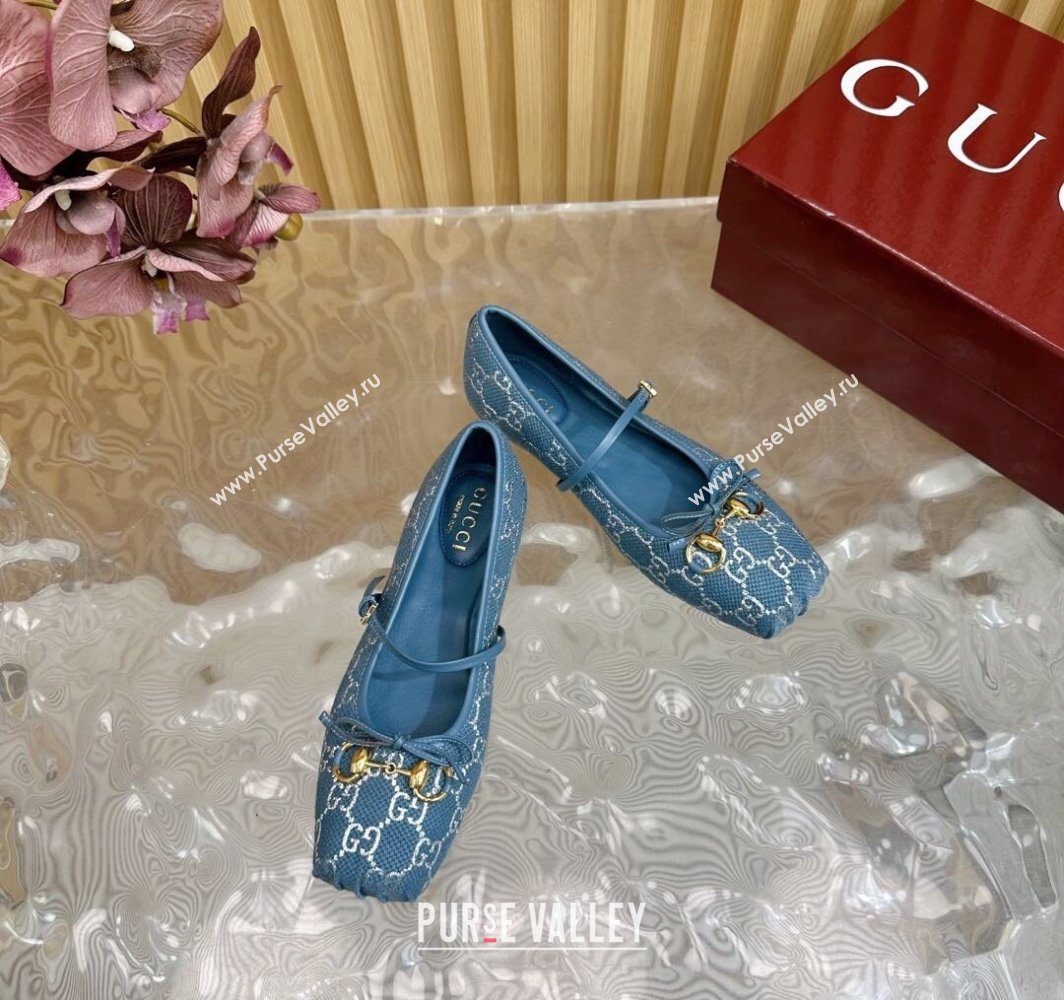 Gucci Horsebit Ballet Flat in Shiny GG Canvas 814321 Blue 2025 (MD-250228016)