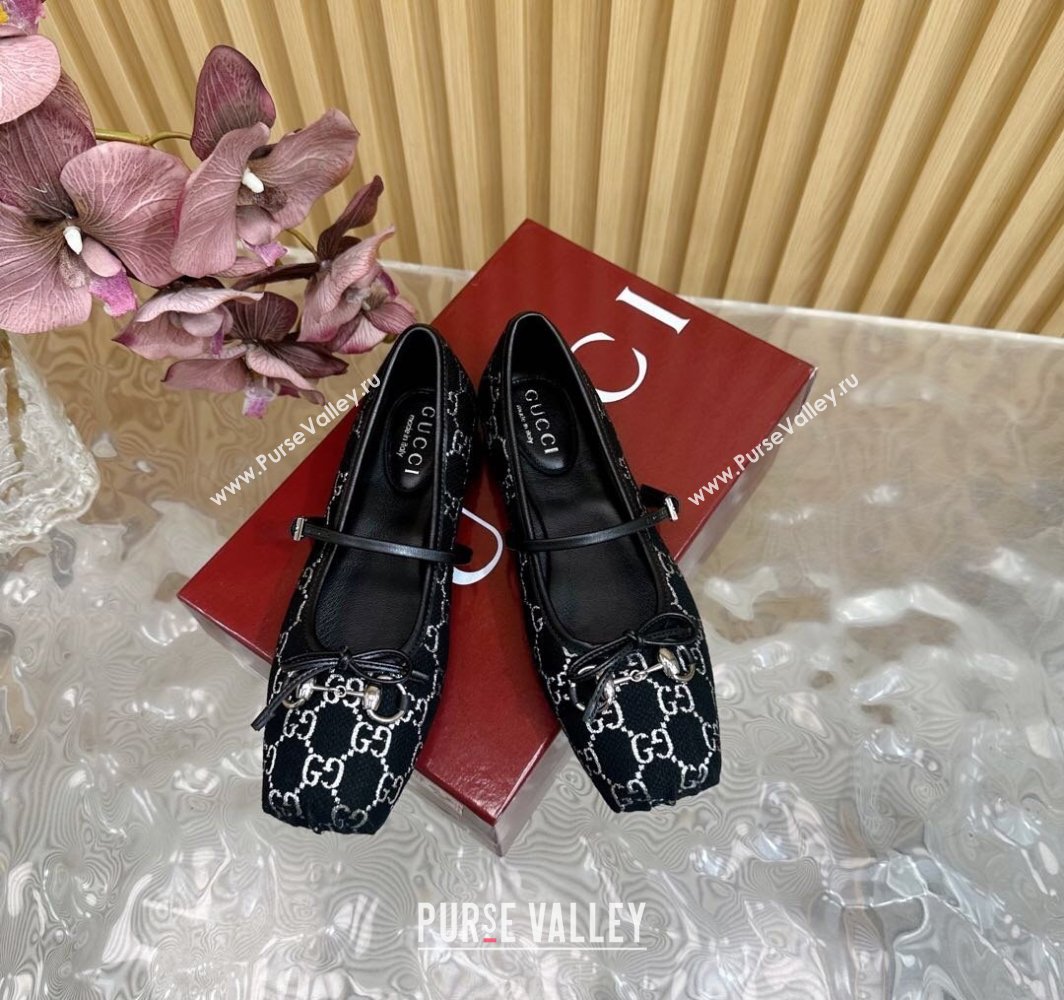 Gucci Horsebit Ballet Flat in Shiny GG Canvas 814321 Black 2025 (MD-250228017)