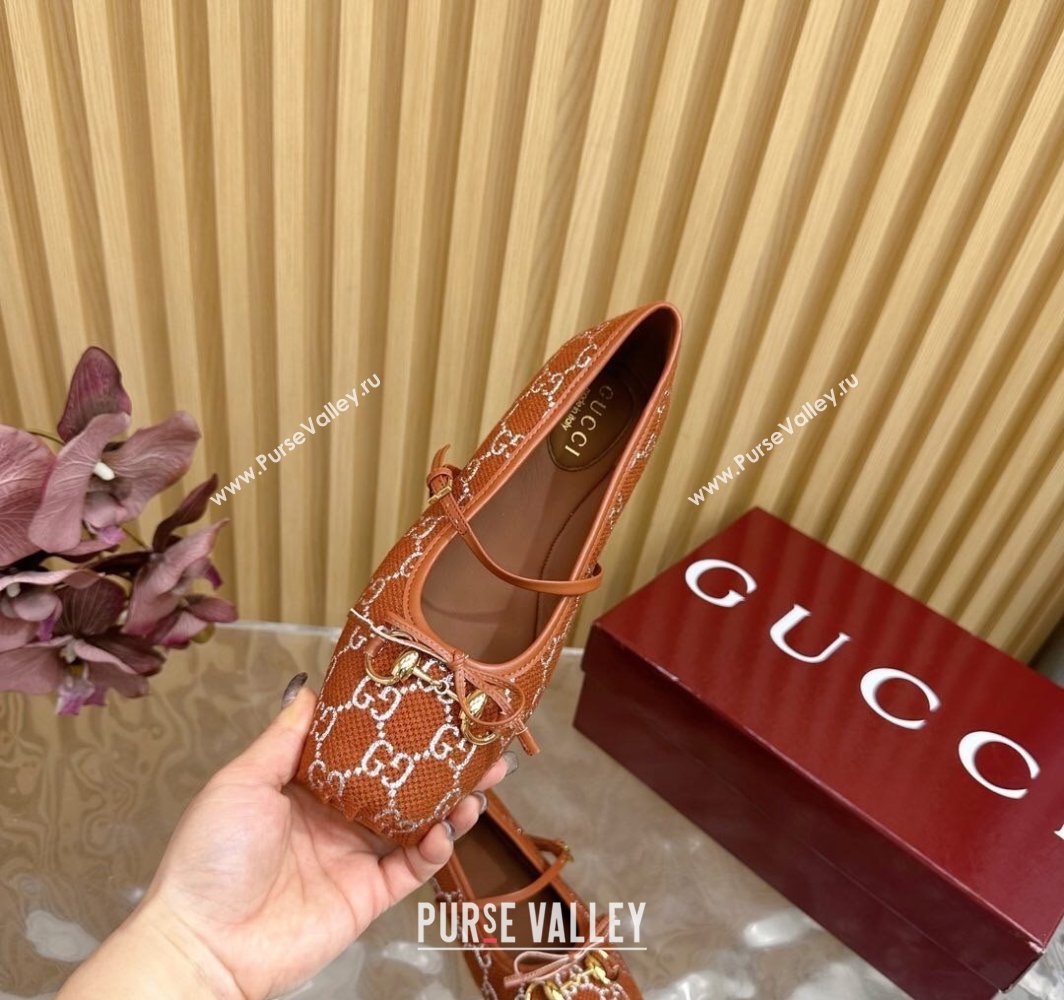 Gucci Horsebit Ballet Flat in Shiny GG Canvas 814321 Brown 2025 (MD-250228018)