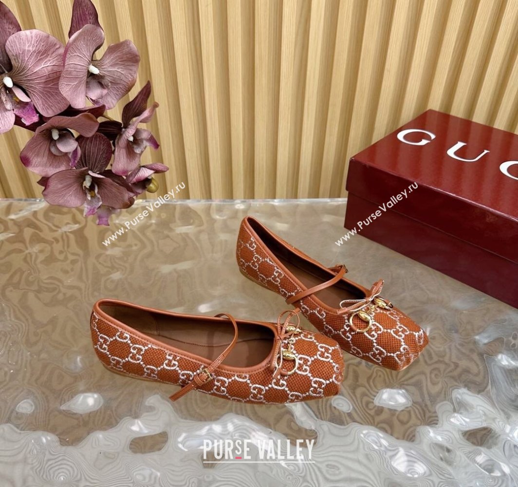 Gucci Horsebit Ballet Flat in Shiny GG Canvas 814321 Brown 2025 (MD-250228018)