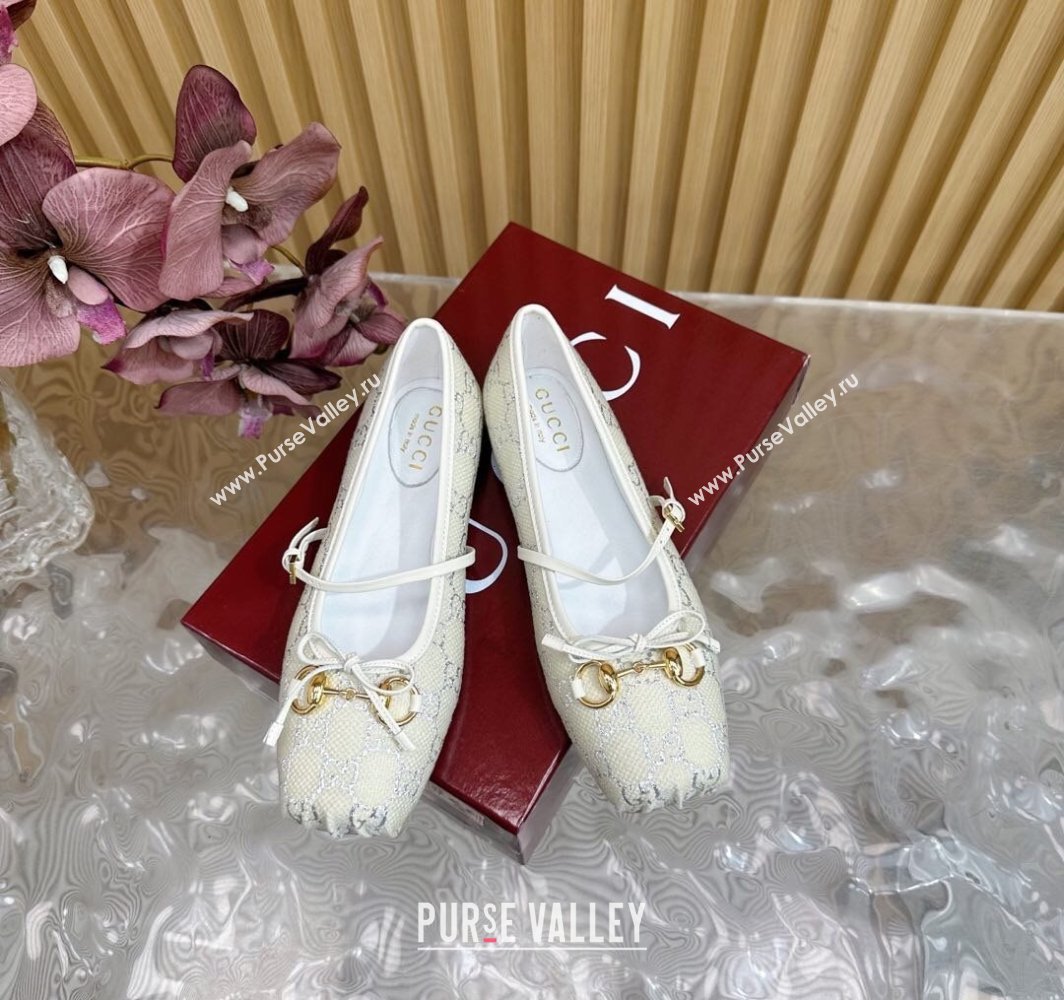 Gucci Horsebit Ballet Flat in Shiny GG Canvas 814321 White 2025 (MD-250228019)