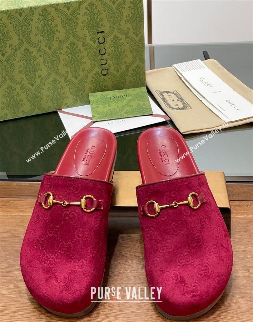 Gucci Horsebit GG Suede Mules Red 2 2025 746712 (MD-250228090)