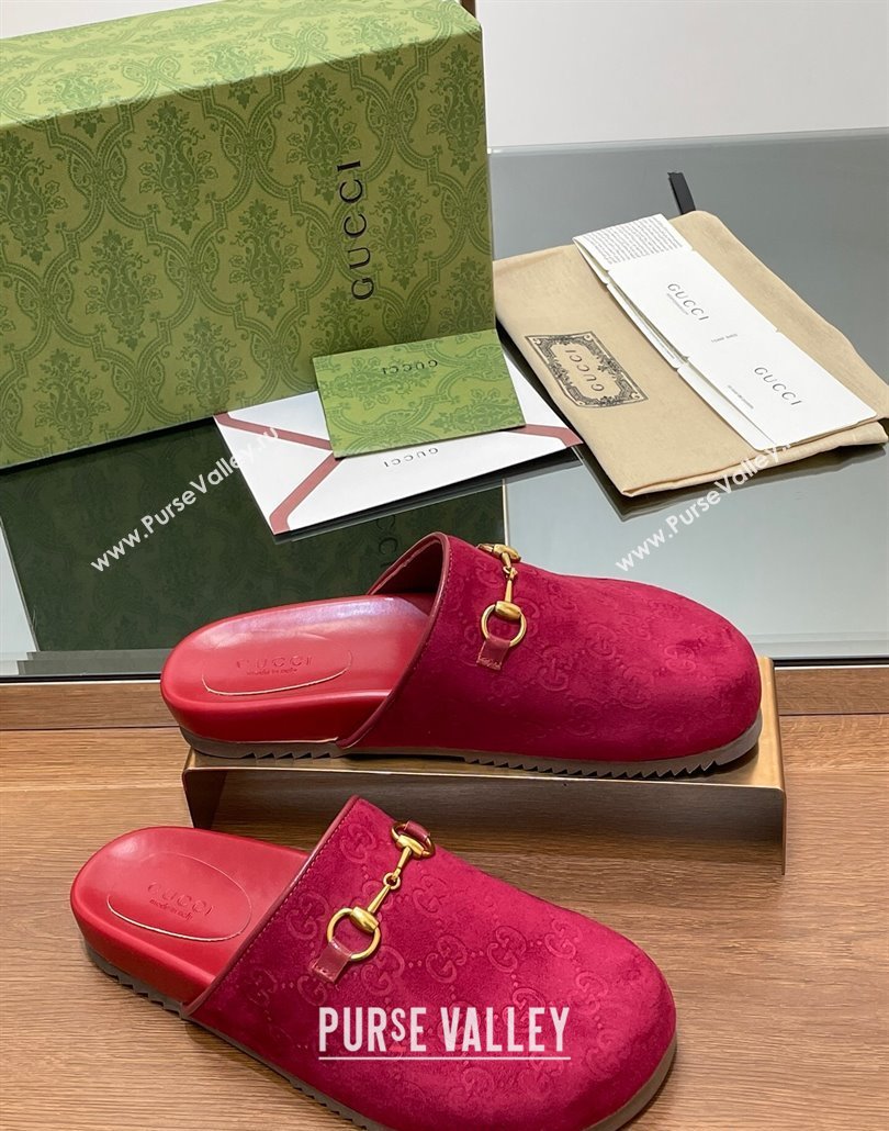Gucci Horsebit GG Suede Mules Red 2 2025 746712 (MD-250228090)