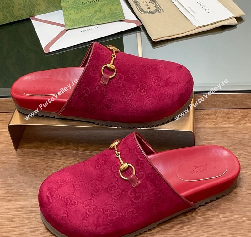 Gucci Horsebit GG Suede Mules Red 2 2025 746712 (MD-250228090)