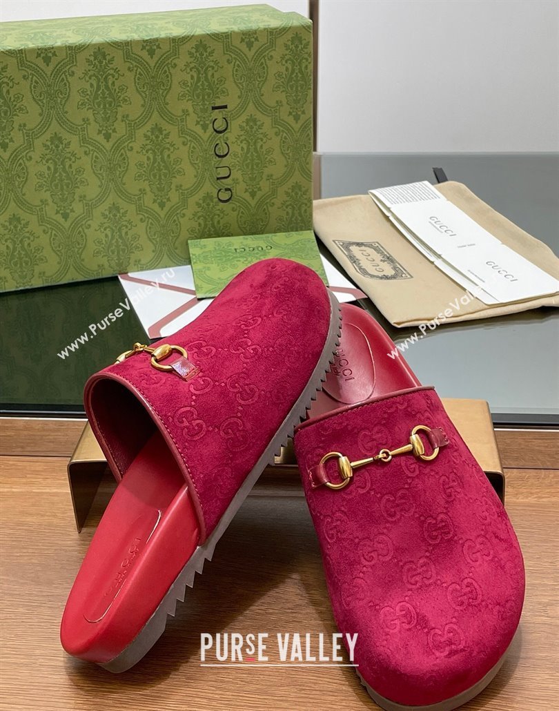 Gucci Horsebit GG Suede Mules Red 2 2025 746712 (MD-250228090)