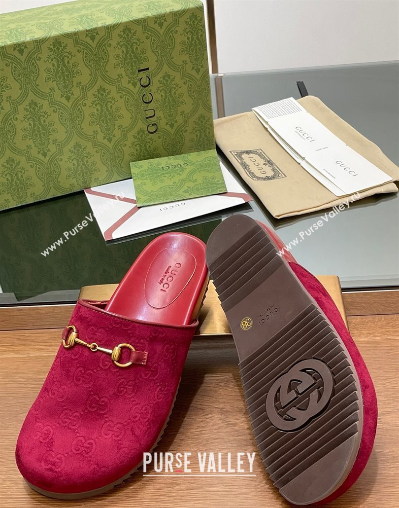 Gucci Horsebit GG Suede Mules Red 2 2025 746712 (MD-250228090)