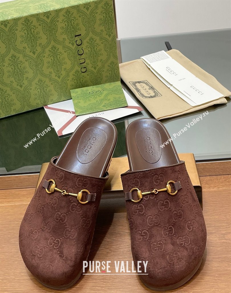 Gucci Horsebit GG Suede Mules Dark Brown 2025 746712 (MD-250228091)