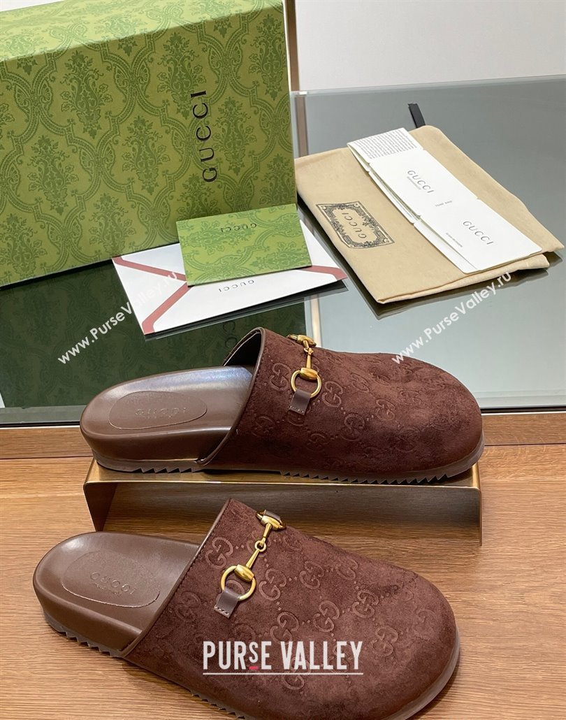 Gucci Horsebit GG Suede Mules Dark Brown 2025 746712 (MD-250228091)