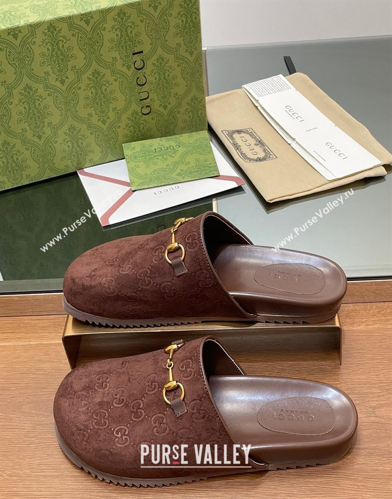 Gucci Horsebit GG Suede Mules Dark Brown 2025 746712 (MD-250228091)