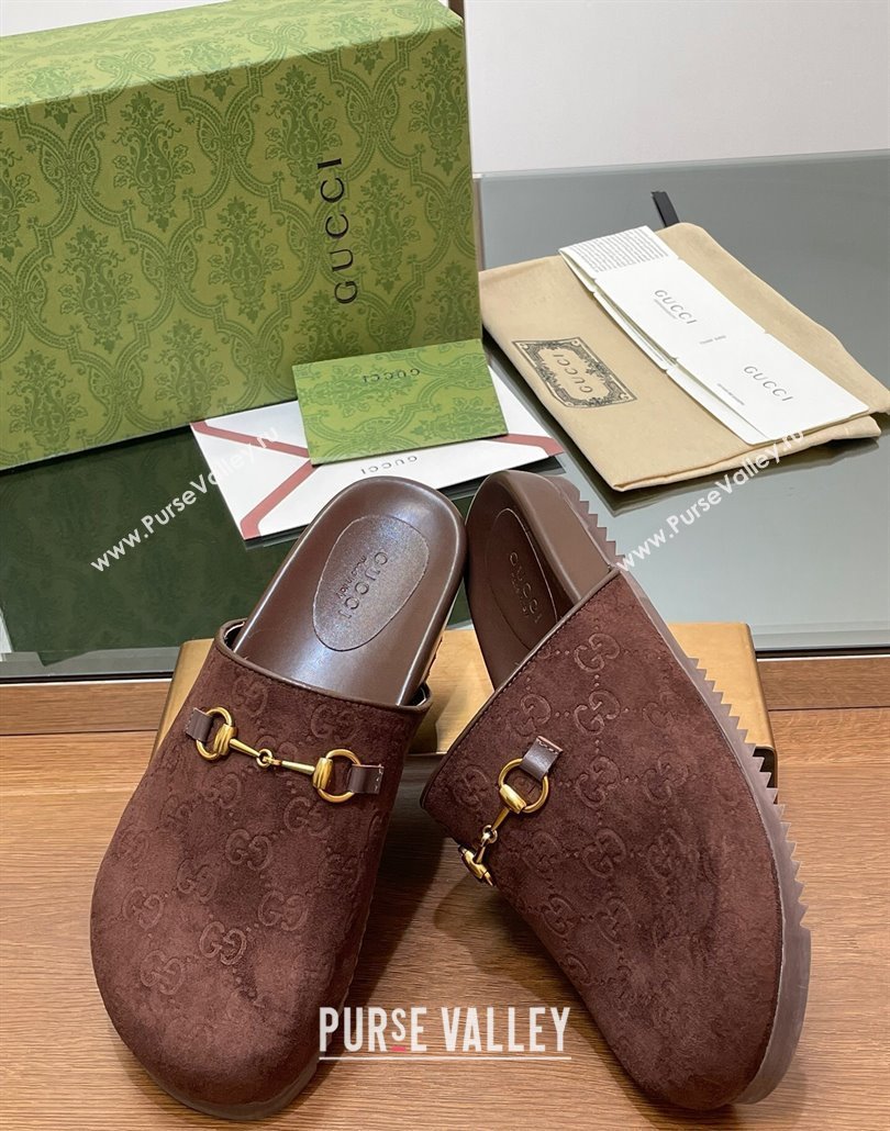 Gucci Horsebit GG Suede Mules Dark Brown 2025 746712 (MD-250228091)