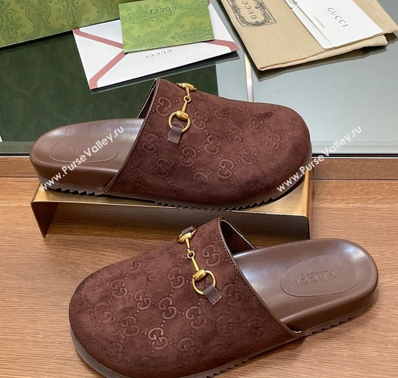 Gucci Horsebit GG Suede Mules Dark Brown 2025 746712 (MD-250228091)