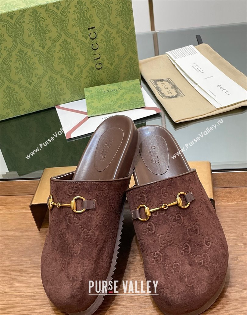 Gucci Horsebit GG Suede Mules Dark Brown 2025 746712 (MD-250228091)