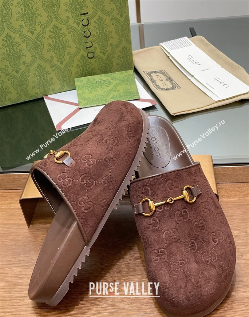 Gucci Horsebit GG Suede Mules Dark Brown 2025 746712 (MD-250228091)
