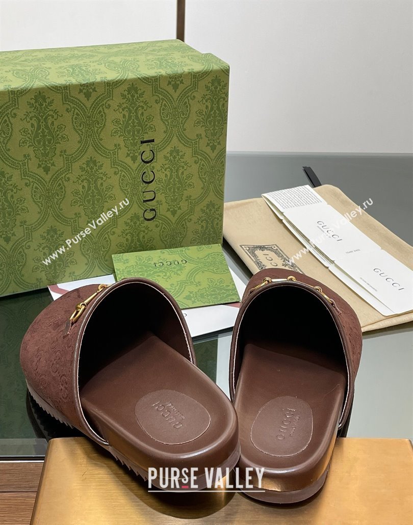 Gucci Horsebit GG Suede Mules Dark Brown 2025 746712 (MD-250228091)